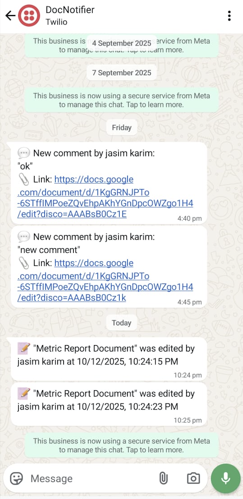 WhatsApp DocNotifier Notifications
